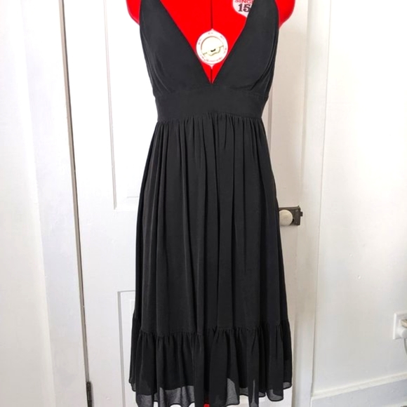 J. Crew Black Silk Deep V Dress with Ruffle - Picture 6 of 14